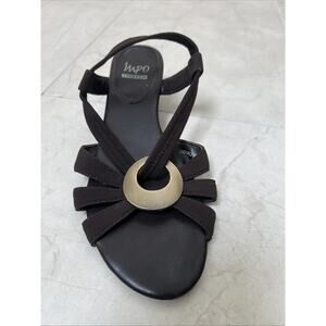 Impo Sandals Sz 7.5 Brown Ruza Strappy Stretch Stitching Wedge Slip On Open Toe